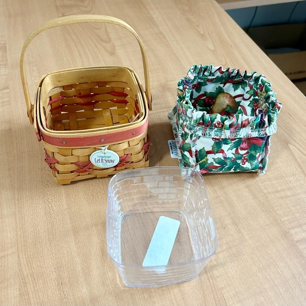 Longaberger 2000 Xmas Let it Snow basket liner/Protecter/tie tag lot of 4 pc set